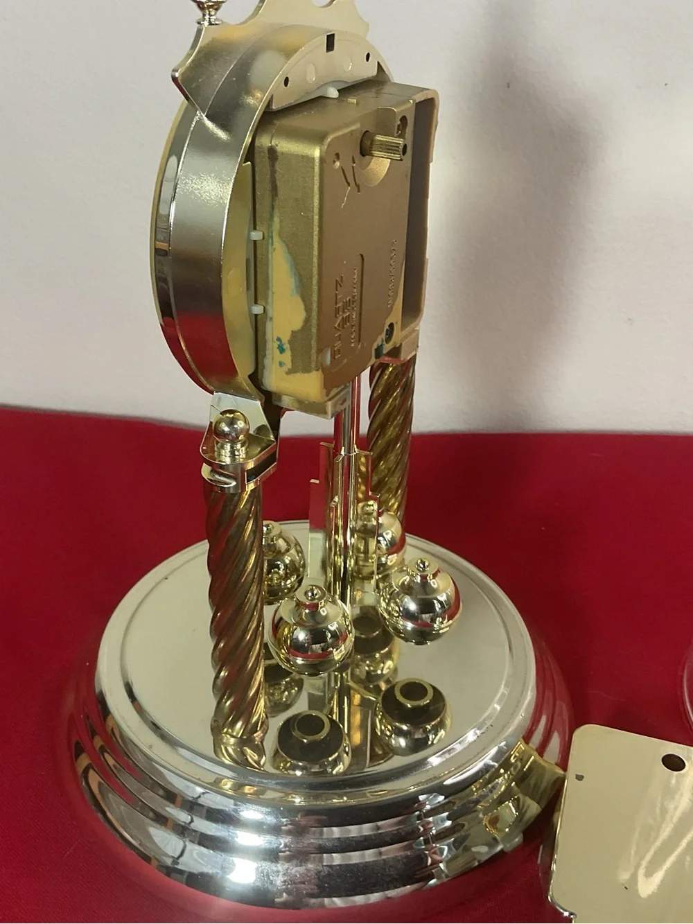 Concordia Anniversary Clock Glass Dome Quartz Rotating Pendulum Mantel Germany….